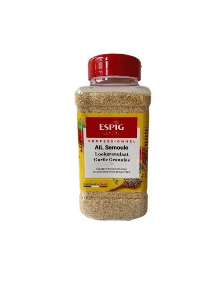 Ail semoule ESPIG pot 540g – ail déshydraté professionnel pour burgers, sauces et viandes en restauration rapide.