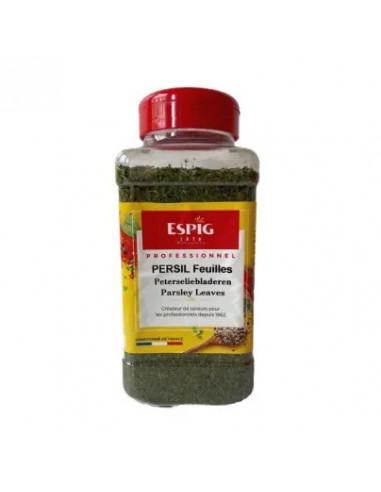 Persil entier ESPIG pot 90g herbe aromatique professionnelle pour burgers, sauces et préparations salées en restauration rapide.