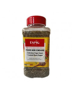 Poivre noir concassé ESPIG pot 460g épice professionnelle pour burgers, viandes grillées et sauces en restauration rapide.