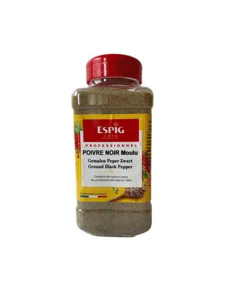 Poivre noir moulu ESPIG pot 510g épice professionnelle pour burgers, sauces et préparations salées en restauration rapide.