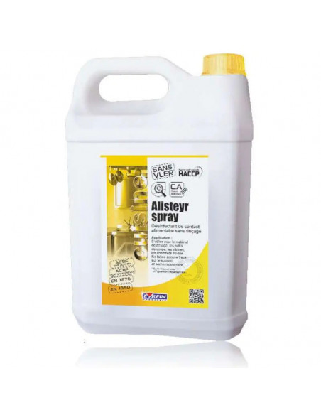 Laisteyr Spray Nettoyant Désinfectant 5L produit professionnel contact alimentaire pour snack, crêperie, glacier et coffee shop.