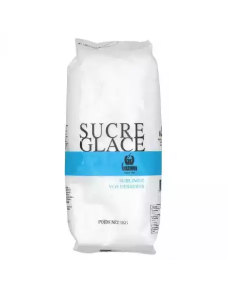 Sucre glace 1kg pour décoration de crêpes, gaufres, desserts et pâtisseries professionnelles.