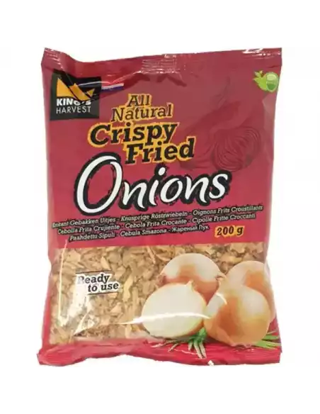 Oignons frits 200g croustillants pour salades, burgers, sandwichs et recettes snack professionnelles.