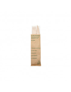 Ensemble couverts bois 3 en 1 avec fourchette, couteau et serviette – kit écologique pour vente à emporter snack et crêperie.
