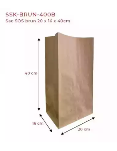 Sac kraft moyen 20x16x40 cm en lot de 350 pour emballage à emporter