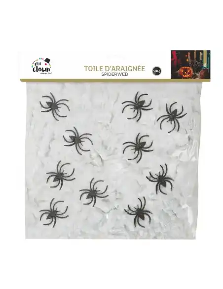 TOILE D ARAIGNEE BLANCHE 500GR + 10 araignées