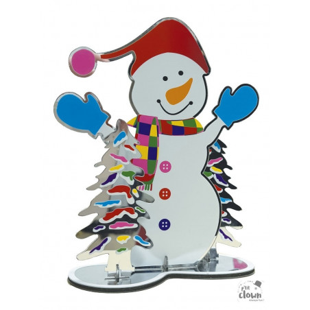Décoration effet miroir Bonhomme de Neige déco de Noël brillante et festive.
