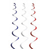 Spirale métallisée bleu blanc rouge lot de 6 à suspendre pour décoration supporter