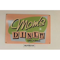Plaque Métal décorative Mom's diner rose 44.5 x 29.5 cm - CHR Appro