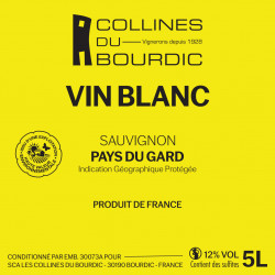 Grossiste chr Vin Blanc Collines du Bourdic IGP Gard – BIB 5L