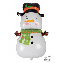 Ballon aluminium Bonhomme de Neige décoration gonflable à l’air ou à l’hélium pour vitrines, snacks, glaciers et coffee shops.