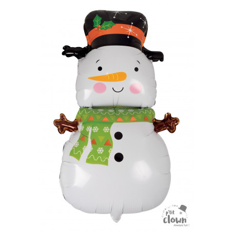 Ballon aluminium Bonhomme de Neige décoration gonflable à l’air ou à l’hélium pour vitrines, snacks, glaciers et coffee shops.