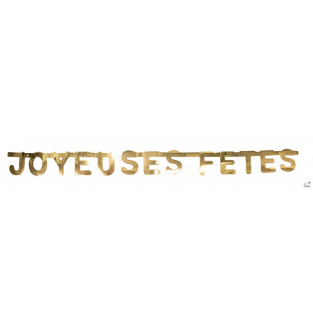 Guirlande “Joyeuses Fêtes” Or 130 cm décoration dorée élégante pour vitrines, comptoirs et espaces professionnels.