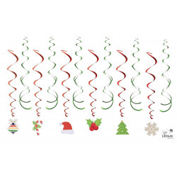 Spirales métallisées de Noël à suspendre – lot de 12 décorations festives brillantes pour restaurant, coffee shop et crêperie.
