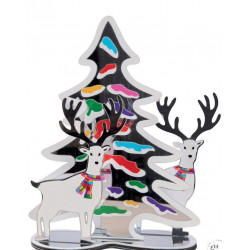 Décoration effet miroir sapins et rennes déco de Noël brillante et colorée pour vitrines, tables et espaces professionnels.