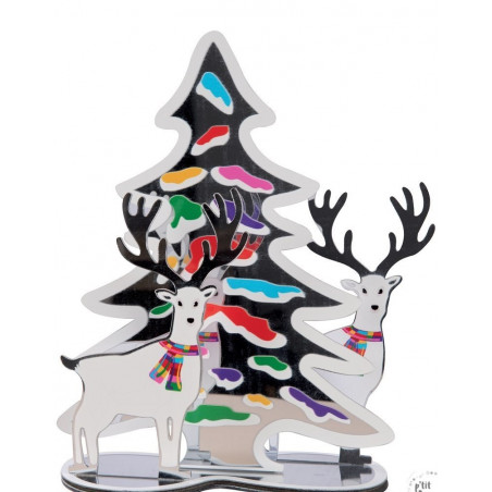 Décoration effet miroir sapins et rennes déco de Noël brillante et colorée pour vitrines, tables et espaces professionnels.
