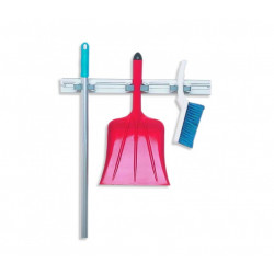 Support mural 3 emplacements pour balai et pelle en cuisine pro
