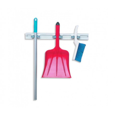 Support mural 3 emplacements pour balai et pelle en cuisine pro