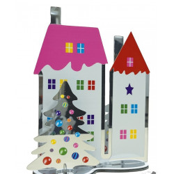 Décoration effet miroir maisons déco de Noël lumineuse et moderne pour snacks, glaciers, coffee shops, crêperies et fast-foods.