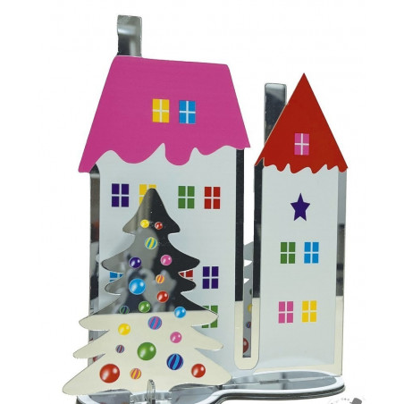 Décoration effet miroir maisons déco de Noël lumineuse et moderne pour snacks, glaciers, coffee shops, crêperies et fast-foods.