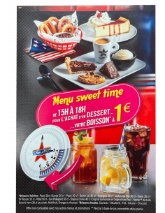 Affiche Sweet Time promotion dessert et boisson à 1€, idéale pour restaurant, café, glacier et salon de thé.