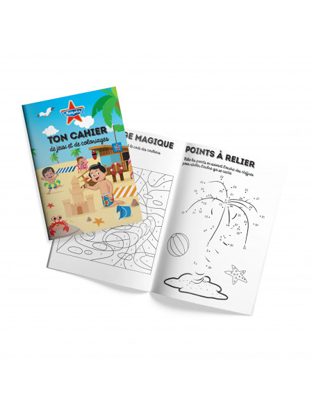 Kit coloriage enfant A6 12 pages avec crayons – jeux enfant pour restaurants, snacks et fast-foods, modèles assortis.