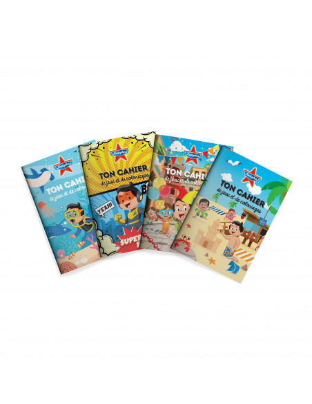 Kit coloriage enfant A6 12 pages avec crayons – jeux enfant pour restaurants, snacks et fast-foods, modèles assortis.