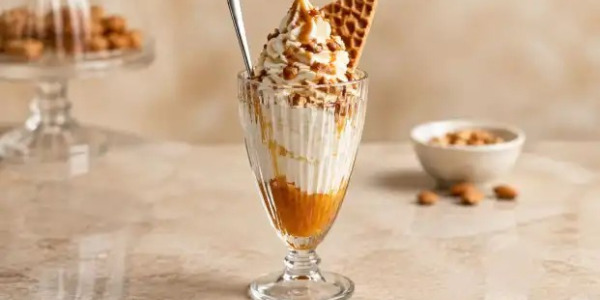 Coupe glacée « Fin d’été » : abricot, spéculoos et amandes